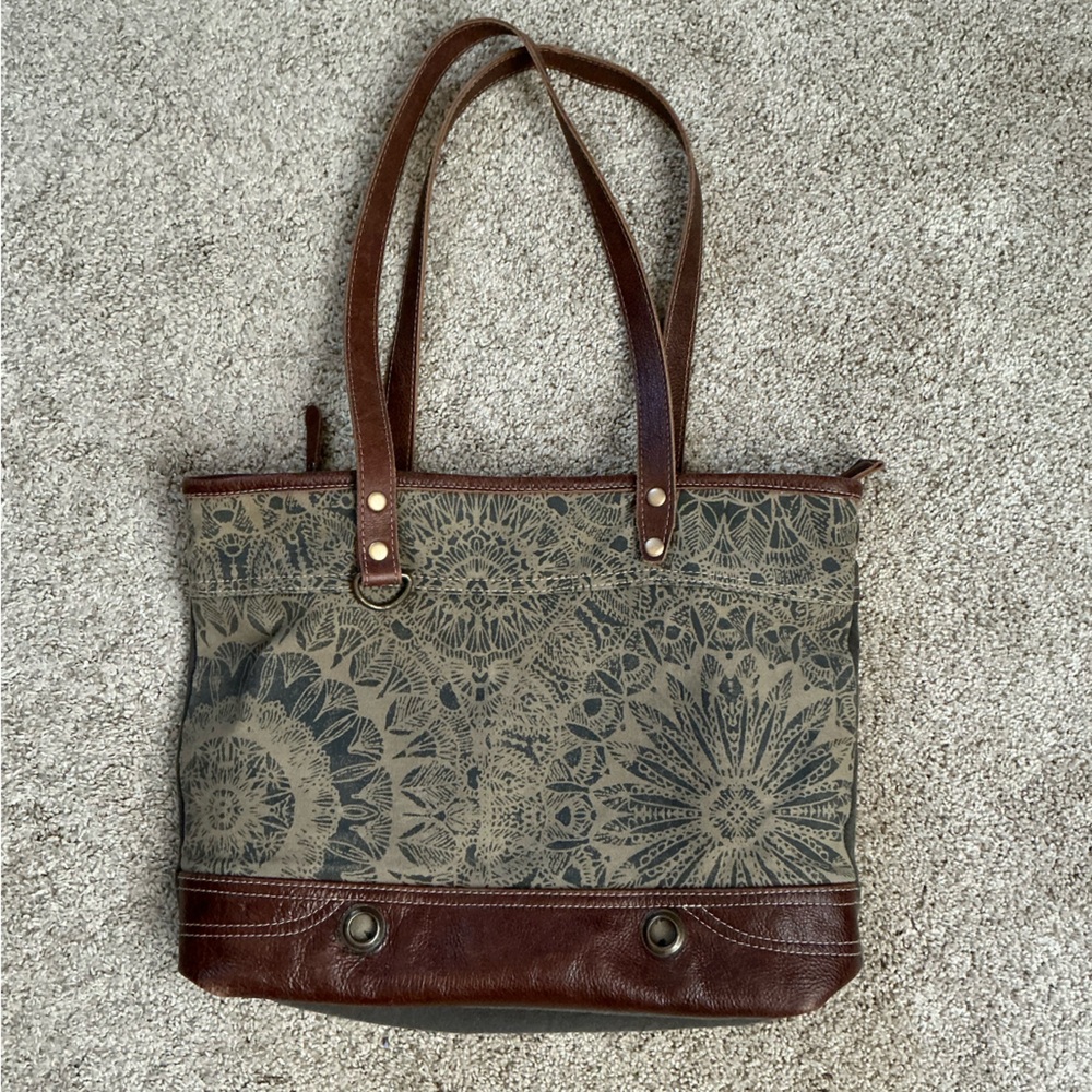 Myra Bag Blue and Brown Floral Tote